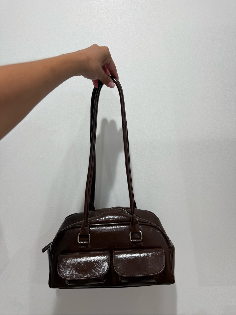 Classic Brown Patent Leather Shoulder Bag